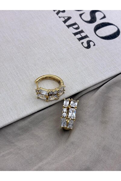 Hedef Bijuteri Xuping Gold Color Hoop Earrings with Rectangular Zircon Stone