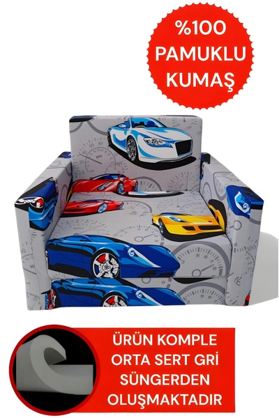 LENSA HOME Arabalı Yatak - Çocuk Koltuğu Komple Sünger Katlanabilir Yataklı (0-6 YAŞ)%100 Pamuklu Kumaş