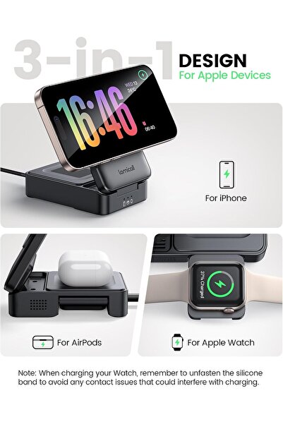 Lamicall 3-in-1 Foldable MagSafe Wireless Charging Station for iPhone, Apple Watch & AirPods