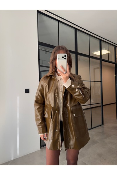 BB Bensu Buyruk Shiny Leather Mink Parka Jacket