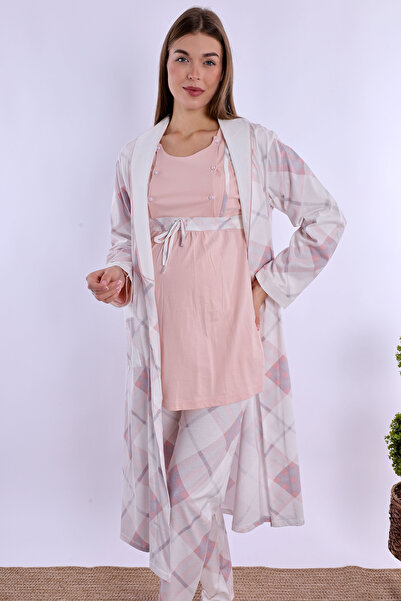 ByLohusa Effortt Powder 100% Cotton Maternity Pajama Set with Dressing Gown