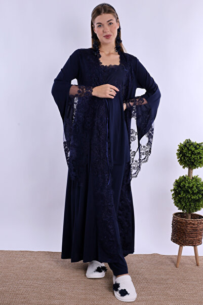 ByLohusa Effortt Navy Blue Maternity Pajama Set with Dressing Gown
