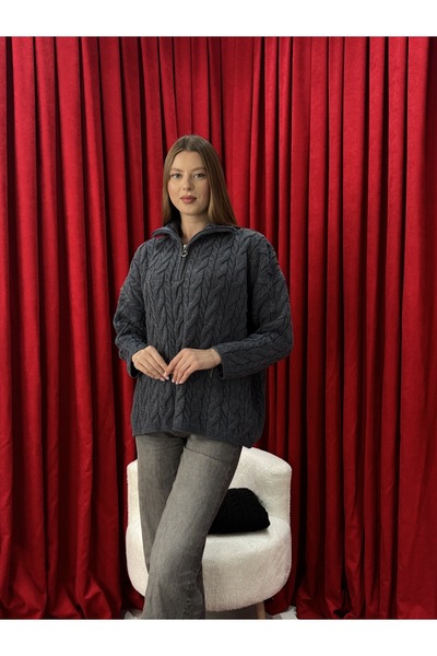 Neva Wear Oversized Cut Hair Knit Zippered Sweater