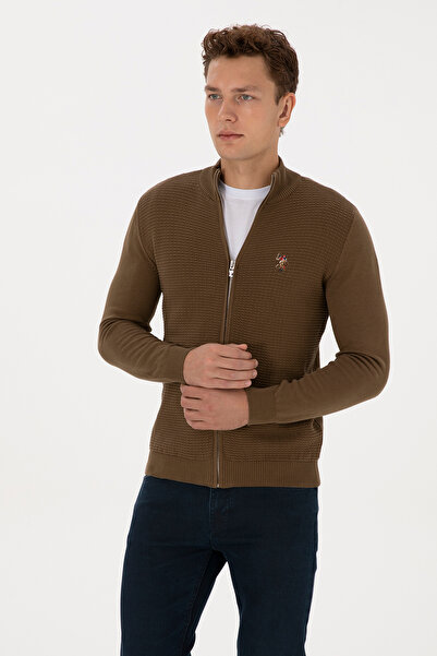 U.S. Polo Assn. Men's Cardigan in Khaki with Full Zipper