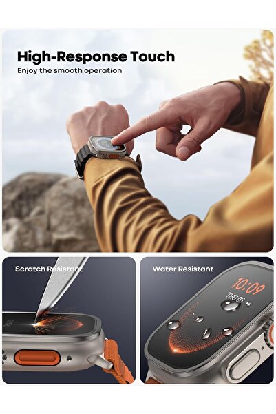 Lamicall Screen Protector for Apple Watch Ultra 49mm - 2 Pack Tempered Glass & Titanium Bumper Frame