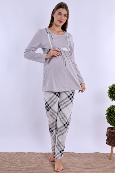ByLohusa Effortt Gray 100% Cotton Maternity Pajama Set