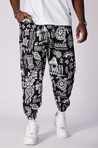 Superbluemexico Unisex Jakar Desenli Pileli Şalvar Pantolon