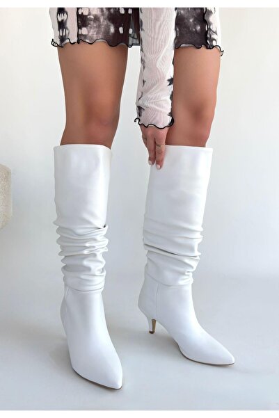 Erbilden Zelya White Leather Heeled Boots