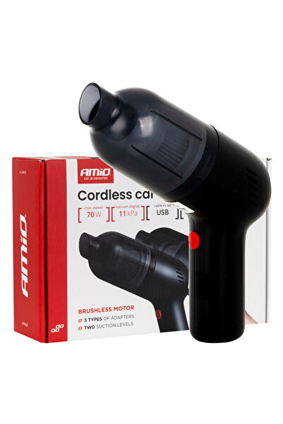 AMIO Portable cordless car vacuum cleaner, 70W, 11kPa, USB-C, washable HEPA filter, 3 accessories included,