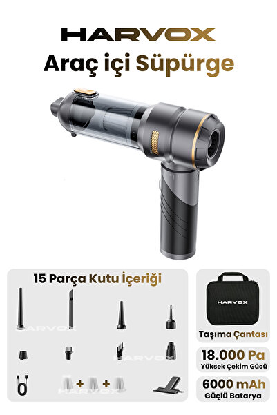 18000pa Güçlü Vakum Araç Süpürgesi Taşınabilir Çantalı 6000mAh Bataryalı Üflemeli HXVC-002
