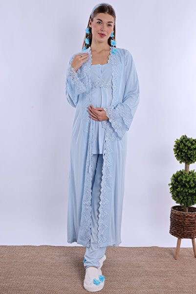 ByLohusa طقم بيجامة الأمومة من Effortt مع ثوب حمام أزرق