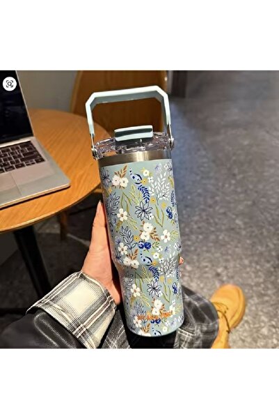 SITARAYURI Sitarayori 900ml Thermal Travel Mug with Floral Pattern and Handle HZ041