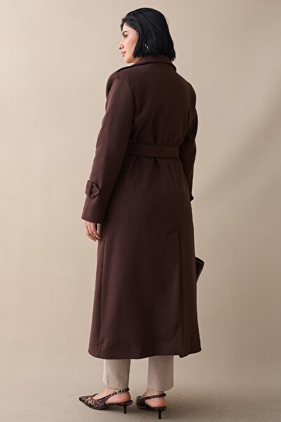 InStyle Παλτό με ζώνη και μονό καπάκι σε καφέ χρώμα