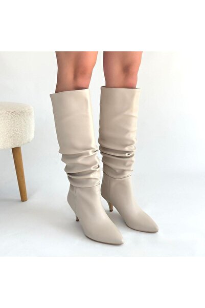 Erbilden Zelya beige leather high heel boots