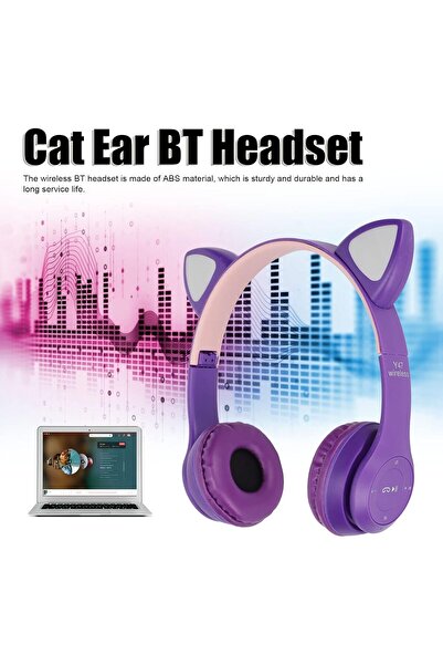 OEM Căști supraauriculare P47M Cat Ear, fără fir/cu fir, pentru copii - Violet