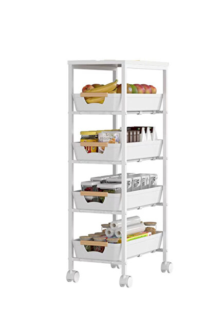 OEM Portable slim organizer with 5 levels 4 retractable shelves 360 rotating 1 shelf made of WHITE MDF