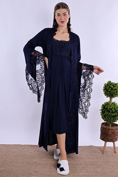 ByLohusa Effortt Navy Blue Νυχτικό εγκυμοσύνης με Peignoir