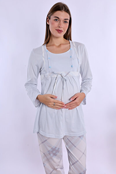 ByLohusa Set de pijamale pentru maternitate Effortt Blue bumbac 100%