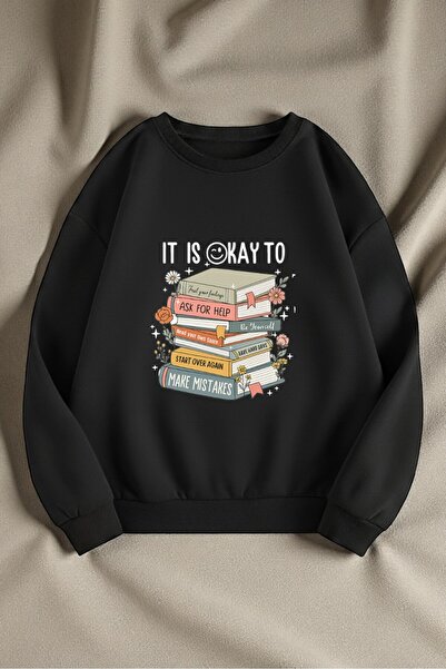 uyguntarz Унисекс IT'S OKAY TO Дизайн Принтирана велосипедна блуза с качулка