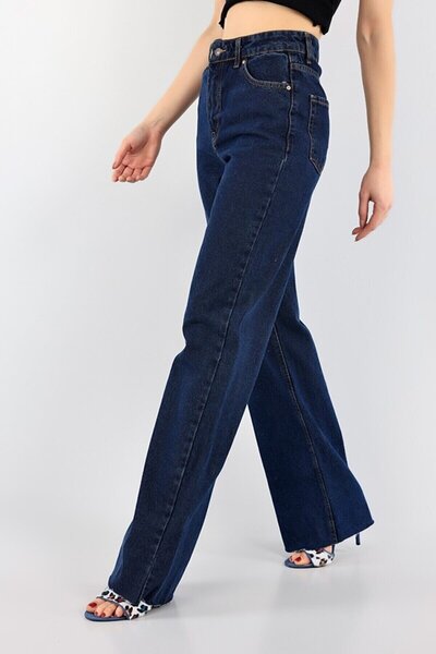 DRC trend Fourtune Stretch Fabric Women's Navy Blue Super High Waist Wide Leg Denim Jeans Palazzo Pants