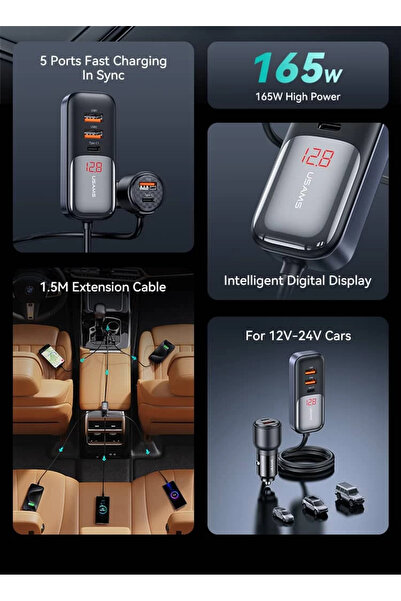 Usams Digital display ports, fast car charger with cable