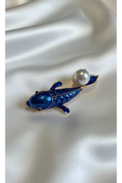 SR Jewelry Box Mavi Koi Balığı ve İnci Broş – Şans & Zarafet Sembolü |