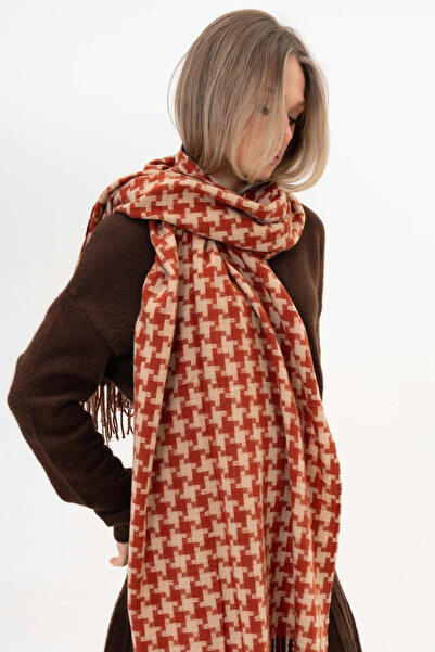 HERCHES Houndstooth Patterned Wool Winter Scarf - Orange