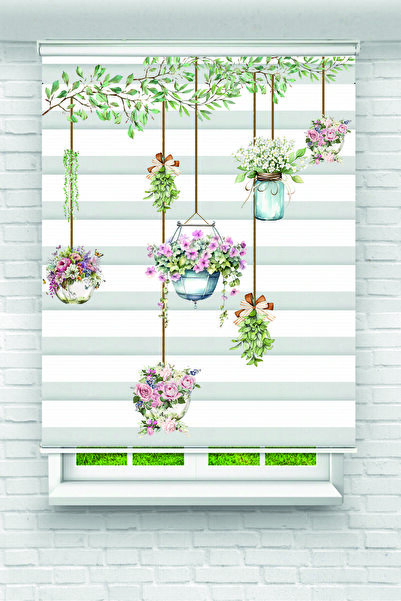 Yznhome Askılı Çiçek ve Bitki Desenli Zarif Zebra Perde – YZN-1204