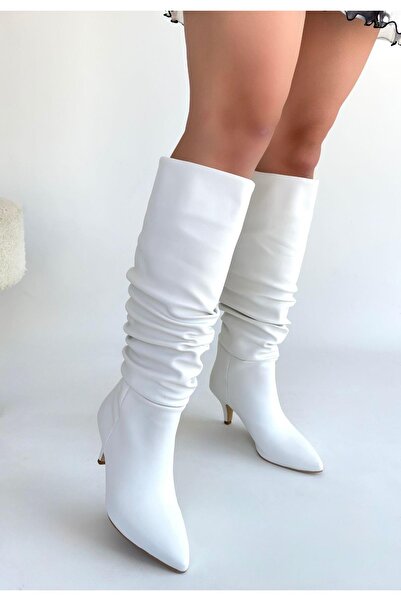 Erbilden Zelya White Leather Heeled Boots