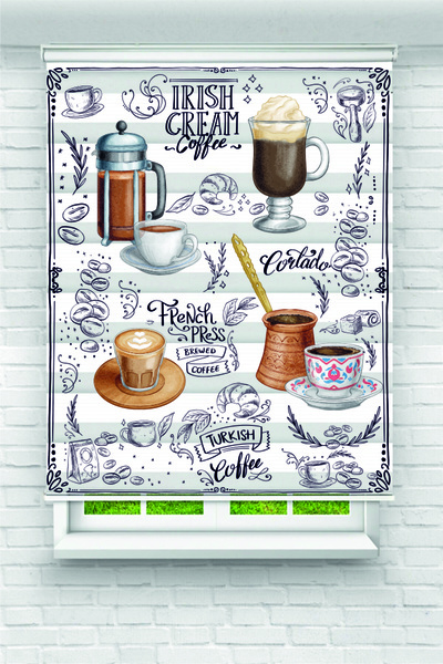 Yznhome Farklı Kahve Çeşitleri Desenli Vintage Zebra Perde – YZN-1059