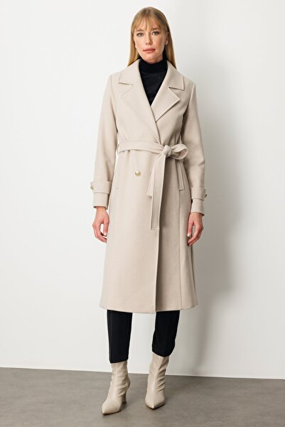 Ekol Coat with Belted Sleeves and Epaulettes-6061