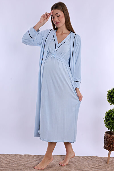 ByLohusa Set cămașă de noapte pentru maternitate Effortt cu halat albastru