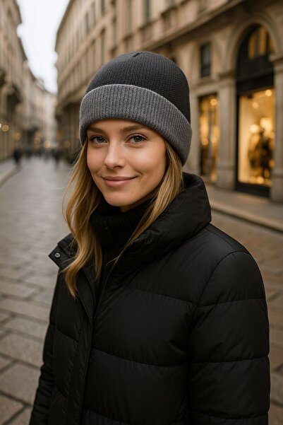 FELLMENS Navy Blue Folded Knitwear Women's Beret