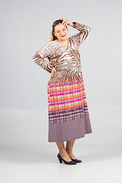 Truva XXL Warm Thick Combed Cotton Plus Size Patterned Dress Winter Comfortable Stylish