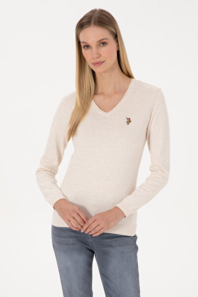U.S. Polo Assn. Women's Beige V-Neck Sweater