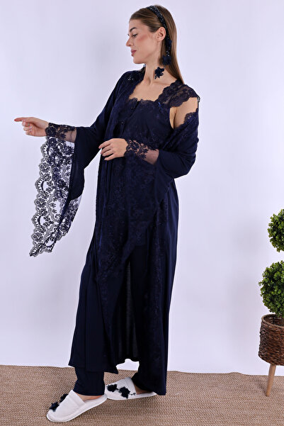 ByLohusa Effortt Navy Blue Maternity Pajama Set with Dressing Gown