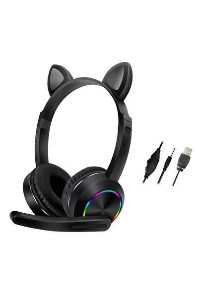 Nif BFS AKZ020 Kafa Üstü Işıklı Kedi Kulaklık - Siyah