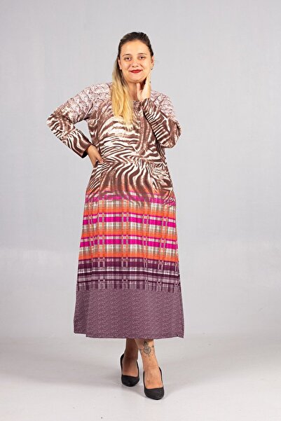 Truva XXL Warm Thick Combed Cotton Plus Size Patterned Dress Winter Comfortable Stylish