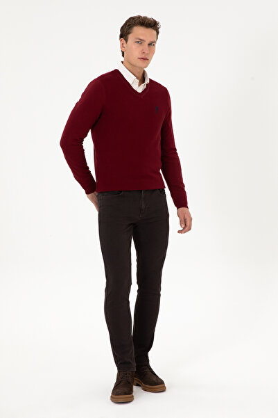 U.S. Polo Assn. Men's Burgundy Sweater With V-Neck And Texture