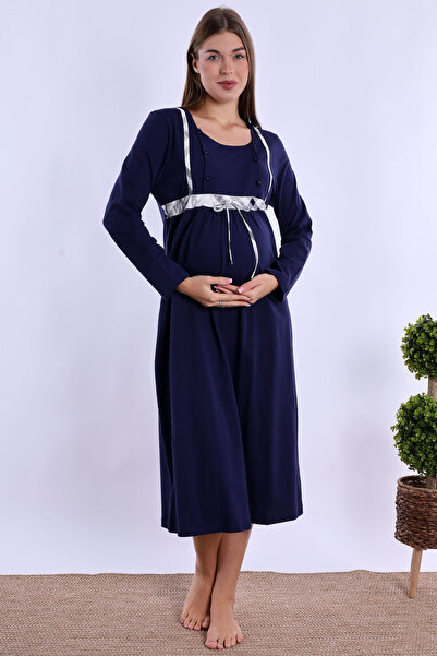 ByLohusa Effortt Navy Blue 100% Cotton Maternity Nightgown