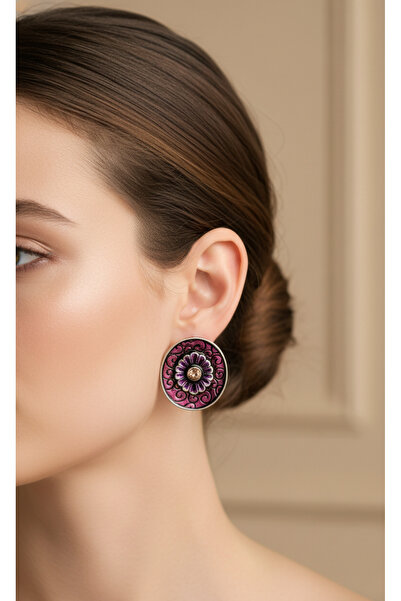 SR Jewelry Box Mor Antik Desenli Küpe – Vintage Etnik Çiçek Model