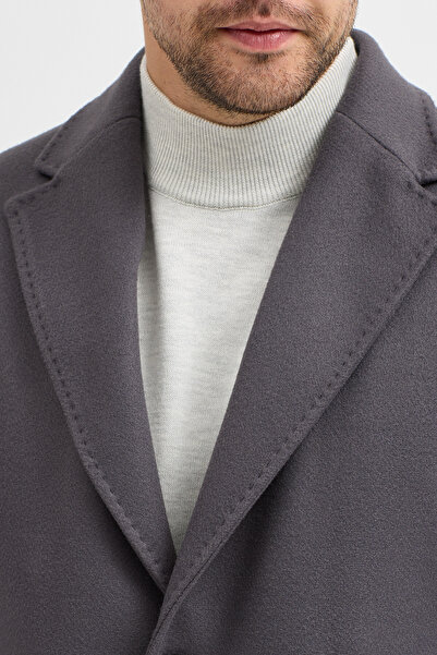 Frappoli Grande Чоловічий сірий піджак з коміром Slim Fit Кашемірний пальто