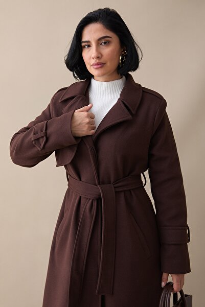 InStyle Однобортний пальто з кишенями і поясом, чорний