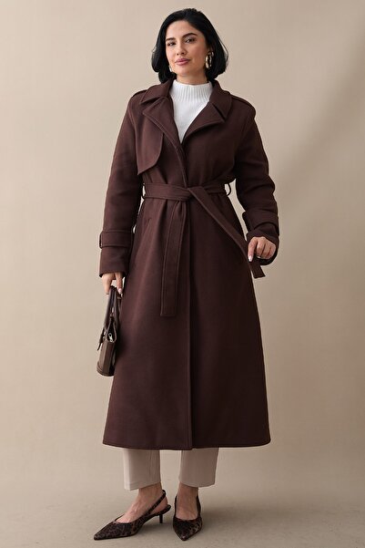 InStyle Παλτό με ζώνη και μονό καπάκι σε καφέ χρώμα