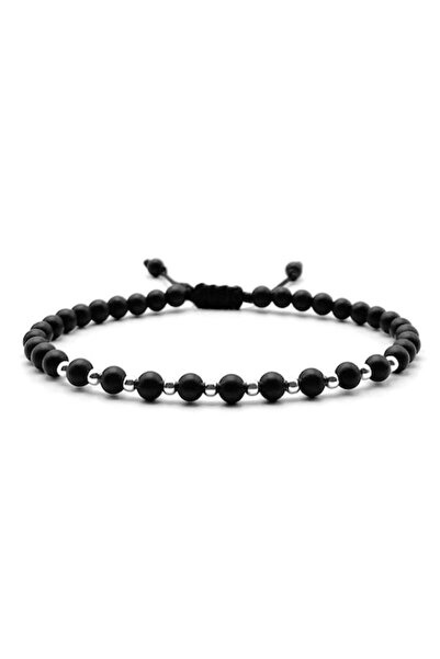 BIJUTERIA NEAGRA Adjustable bracelet with 925 silver beads and matte onyx stones