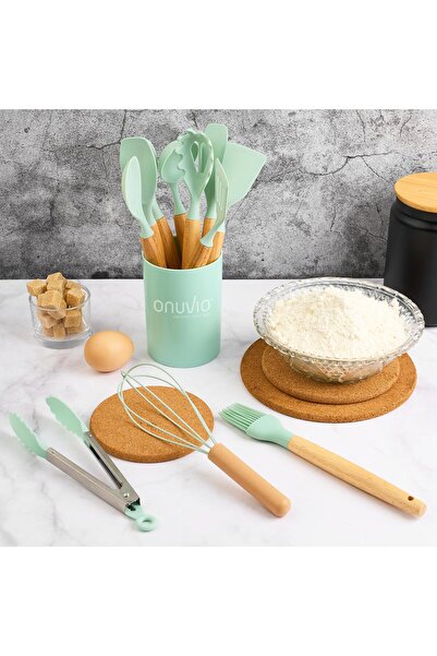 Onuvio 12-piece kitchen utensil set, small size XS 500g, silicone, heat-resistant, Mini Size- Mint Green