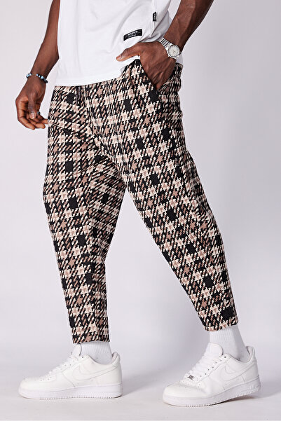 Superbluemexico Unisex Jacquard Patterned Pleated Baggy Trousers