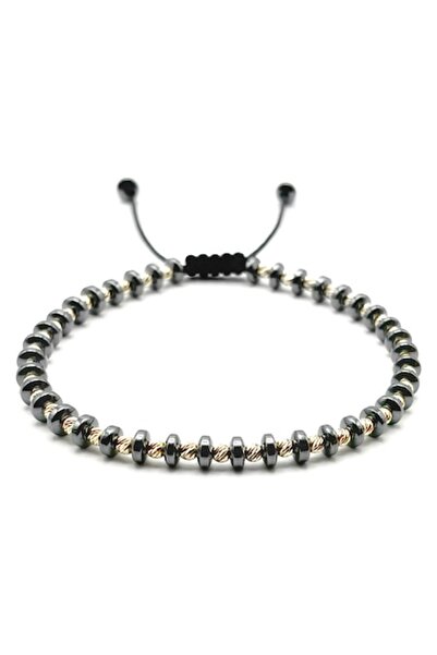 BIJUTERIA NEAGRA - Bracelet with 38 14K gold beads and hematite stones, adjustable cord