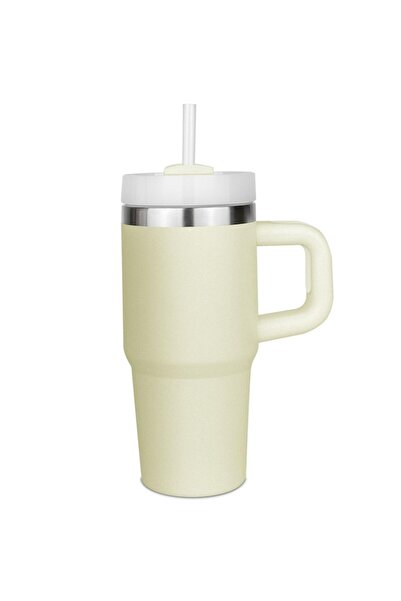 Cashhimi Kids Thermal Mug, Leakproof, Stainless Steel 400ml, Straw, Cream