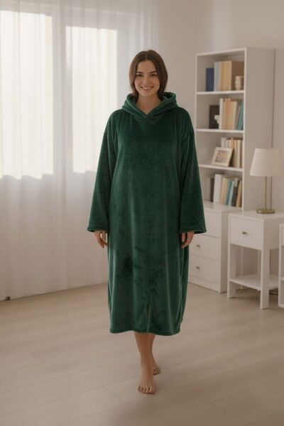 Mislina Home Serona Wellsoft Plush Hooded Long Poncho Soft Textured Wearable Tv Blanket |   Z.Green